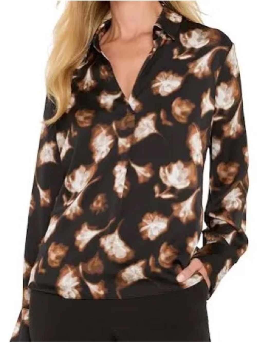 NIC+ZOE Golden Ginko Popover Blouse Black Multi Size M